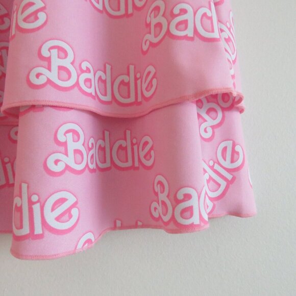 TRUE COLOURS Baddie Barbie Tiered Baby Pink Swim Rave Skirt - Size L - Picture 3 of 10
